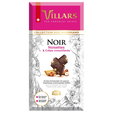 bloc noir noisettes crêpe dentelle, VILLARS, Tablette de 180g