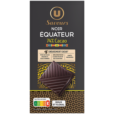 Chocolat noir 74% de cacao d'Equateur  Tablette de 100g