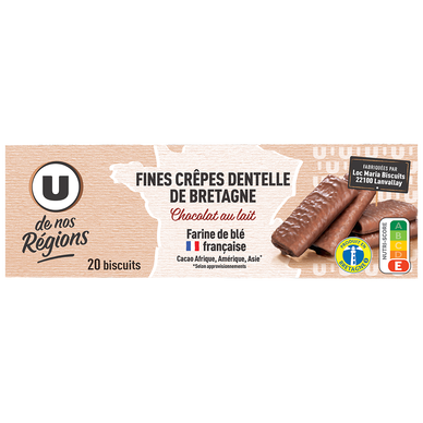 Crêpes dentelles de Bretagne enrobées chocolat au lait UDNR 100g