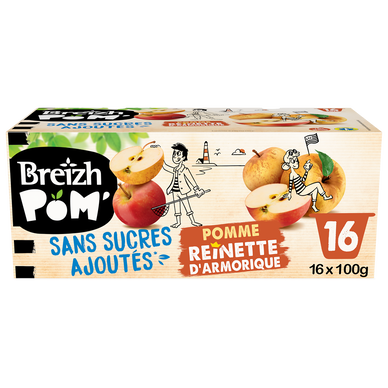 Dessert fruitier Coupelles pomme et pomme reinette d'Armorique BREIZH'POM, 16x100g