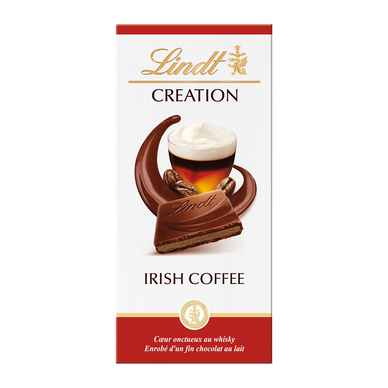 Chocolat au lait fourré saveur Irish Coffee LINDT, Tablette de 150g