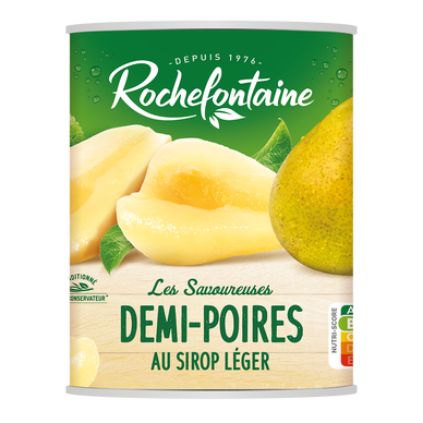 Demi poires au sirop léger ROCHEFONTAINE, boîte 1/2 230g