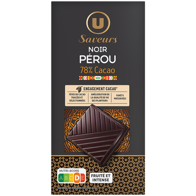 Chocolat noir 78% cacao Pérou, tablette 100g