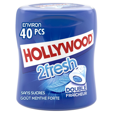 Chewing-gums 2 Fresh menthe fraîche menthe forte sans sucres HOLLYWOODboîte 40 dragées 88g