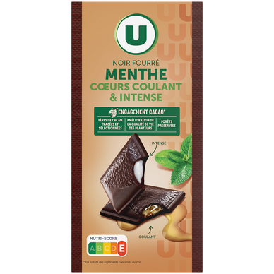 Chocolat noir fourré bi texture menthe  Tablette de 130g