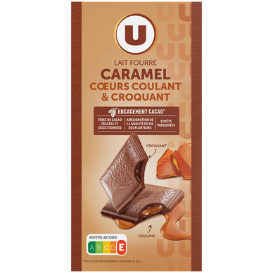 Chocolat au lait fourré caramel double texture  Tablette de 130g