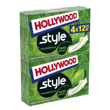 Chewing-gums Style spearmint menthe verte sans sucres HOLLYWOOD, 4x12dragées, 92g