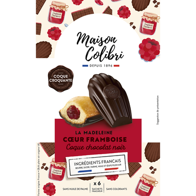 Madeleine coeur framboise coque chocolat noir COLIBRI 174g