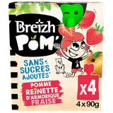 Dessert fruitier pomme fraise gourdes BREIZH'POM, 4x90g, 360g