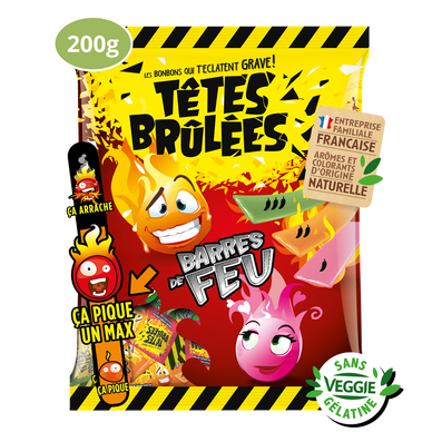 Pâtes à mâcher acides aromatisées goûts fruits rouges fruits de la passion pomme cerise TETES BRULEES, 200g