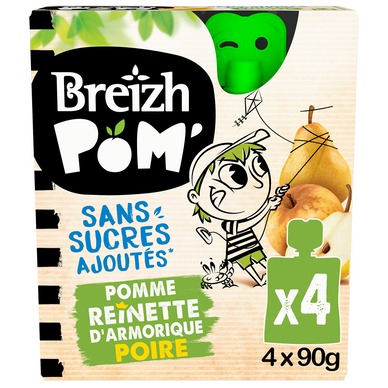 Dessert fruitier pomme poire gourdes BREIZH'POM, 4X90G, 360G