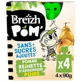 Dessert fruitier pomme poire gourdes BREIZH'POM, 4X90G, 360G