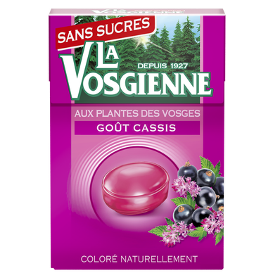 Bonbons goût cassis sans sucres LA VOSGIENNE, boîte 49g