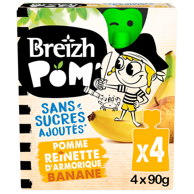 Dessert fruitier de fruits pomme banane BREIZH'POM, 4x90g