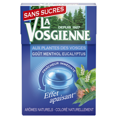 Bonbons LA VOSGIENNE goût menthol eucalyptus sans sucres, 46g