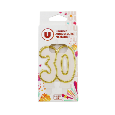 Bougie anniversaire dorée chiffre 30