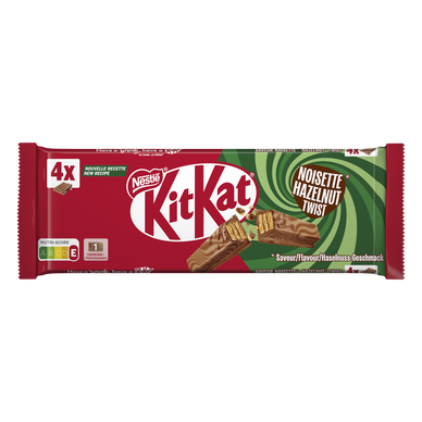 Barres de chocolat au lait saveur noisettes KITKAT - 4 barres de 41,5g, 166g