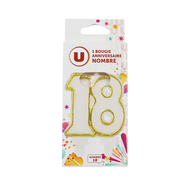 Bougie anniversaire dorée chiffre 18