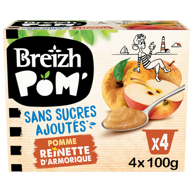 Dessert fruitier pomme reinette sans sucre ajouté BREIZH'POM 4x100g 400g