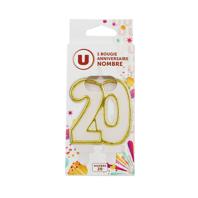 Bougie anniversaire dorée chiffre 20
