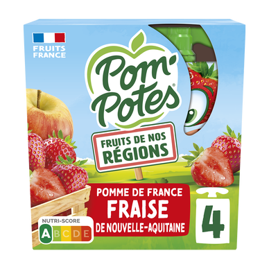 POM'POTES fruits de nos régions pommme fraise, gourdes 4x90g, 360g