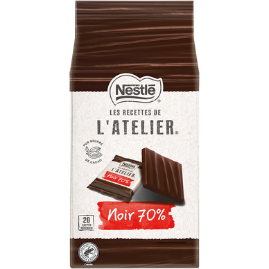 Carrés chocolat noir intense 70% NESTLE L'ATELIER - Sachet de 176g