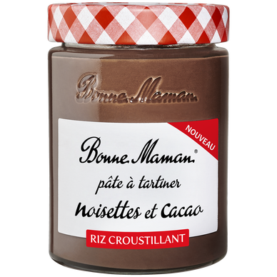 Pâte à tartiner noisettes et cacao au riz croustillant BONNE MAMAN, 330g
