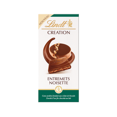 Chocolat au lait entremets noisette LINDT CREATIONS, tablette 150g