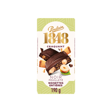 POULAIN 1848 craquant noir feuilleté noisettes entières 190g
