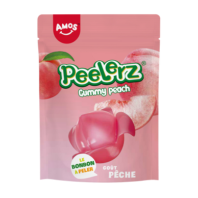 Bonbons gélifiés au goût de pêche peelerz AMOS, sachet 120g