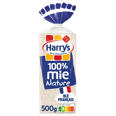 Pain de mie 100% Mie Nature sans croûte petites tranches HARRYS - 500G