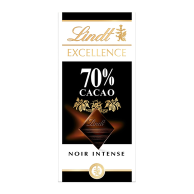 Chocolat noir 70% cacao Excellence LINDT, Tablette de 100g