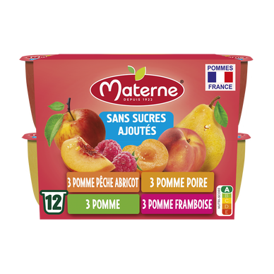 Dessert fruitier Coupelles Sans Sucres Ajoutés Multivariétés Fruits Jaunes MATERNE, 12x100g