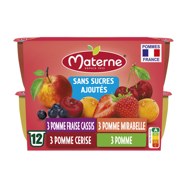 Dessert fruitier Coupelles Sans Sucres Ajoutés Multivariétés Fruits Rouges MATERNE, 12x100g