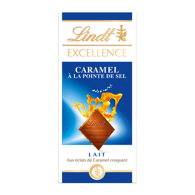 Chocolat au lait croquant au éclats de caramel Excellence LINDT, Tablette de 100g