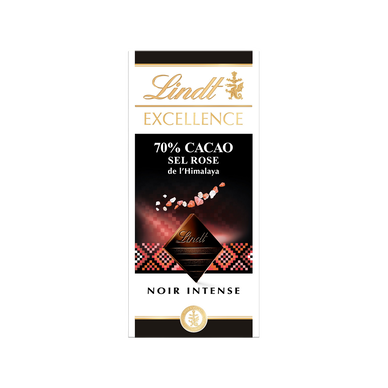 Chocolat noir sel rose de l'himalaya 70% cacao LINDT EXCELLENCE, Tablette de 100g