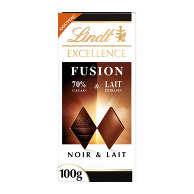 Chocolat fusion chocolat noir 70% cacao et chocolat lait LINDT EXCELLENCE - tablette 100g