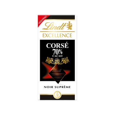 Chocolat noir corsé 70% cacao EXCELLENCE LINDT, Tablette de 100g