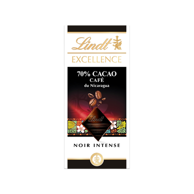 Chocolat noir 70% cacao au café du Nicaragua Excellence LINDT,tablette 100g