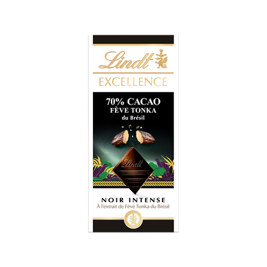Chocolat noir 70% caco fève tonka du Brésil Excellence LINDT,tablette 100g