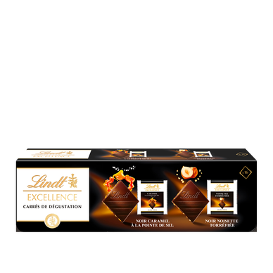 Assortiment excellence noir caramel à la pointe de sel et noisette torréfiée LINDT boîte 158g