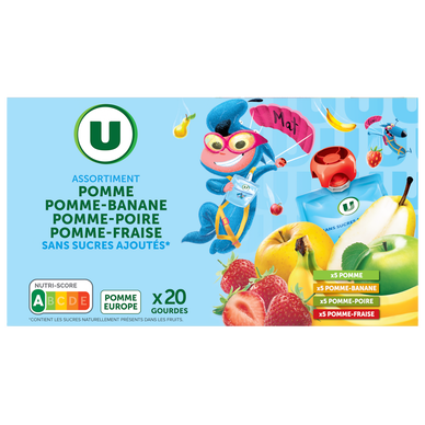 Gourdes dessert fruitier aux 4 parfums sans sucre ajouté 20x90g
