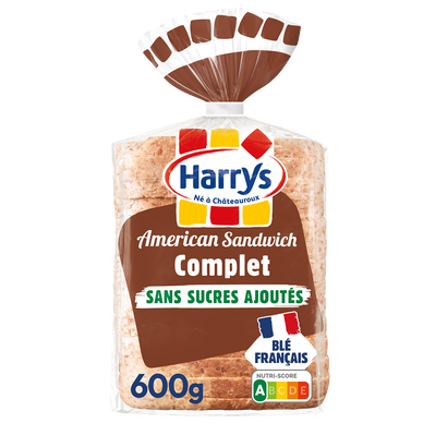 Pain de mie Américan sandwich complet sans sucre ajoutés HARRYS 600g