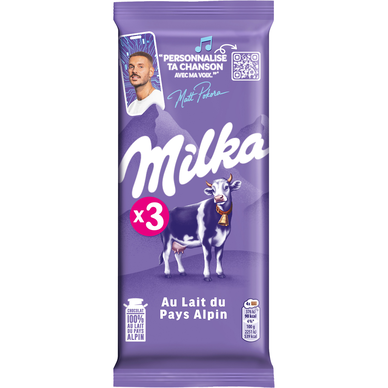 Chocolat au lait du pays alpin, MILKA, tablette, 3x100g