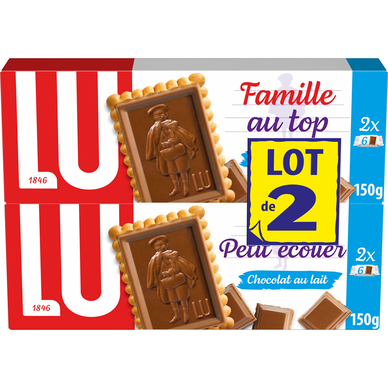 Biscuits petit beurre chocolat au lait Petit Ecolier LU, 2 paquets de150g