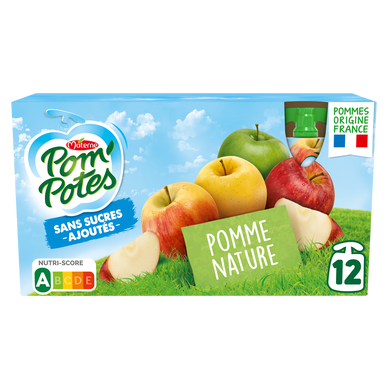 Dessert fruitier Gourdes Sans Sucres Ajoutés Pomme Nature POM'POTES, 12x90g