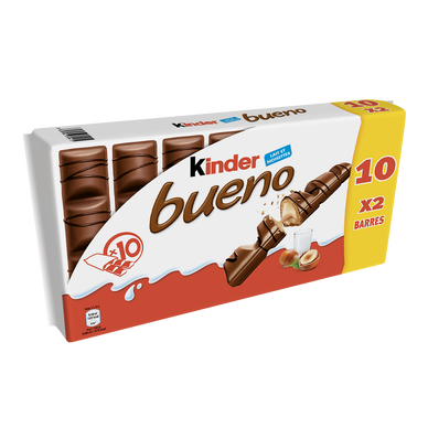 Barre fine gaufre et chocolat fourré lait noisette KINDER BUENO, 2x10,430g