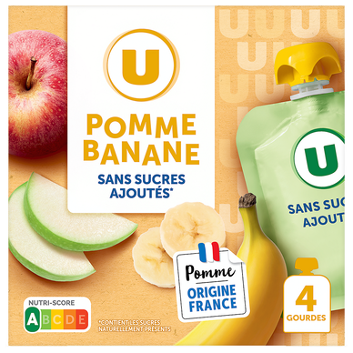 Dessert fruitier Gourdes compote pomme banane sans sucre ajouté - 4x90g