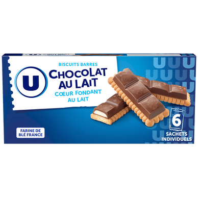 Biscuits barre chocolat au lait fourrage lait, 125g
