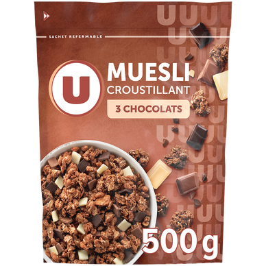 Céréales Muesli croustillant aux 3 chocolats - 500g